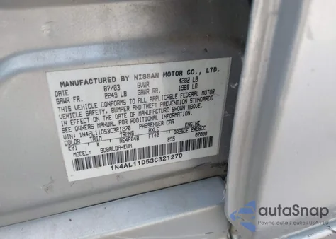 2003 Nissan Altima 2.5 S from USA, damaged, VIN 1N4AL11D53C321270
